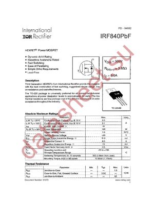 IRF840PBF datasheet  